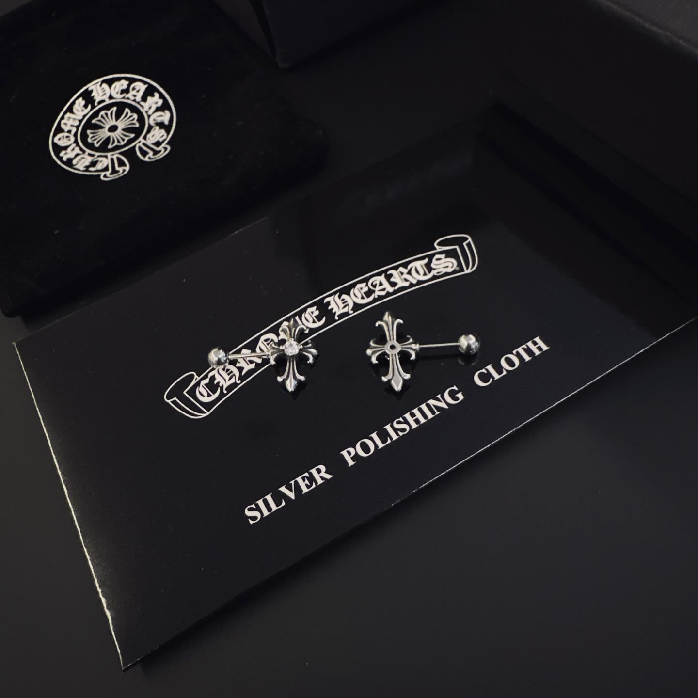 Chrome Hearts Silver Cross Stud Earrings